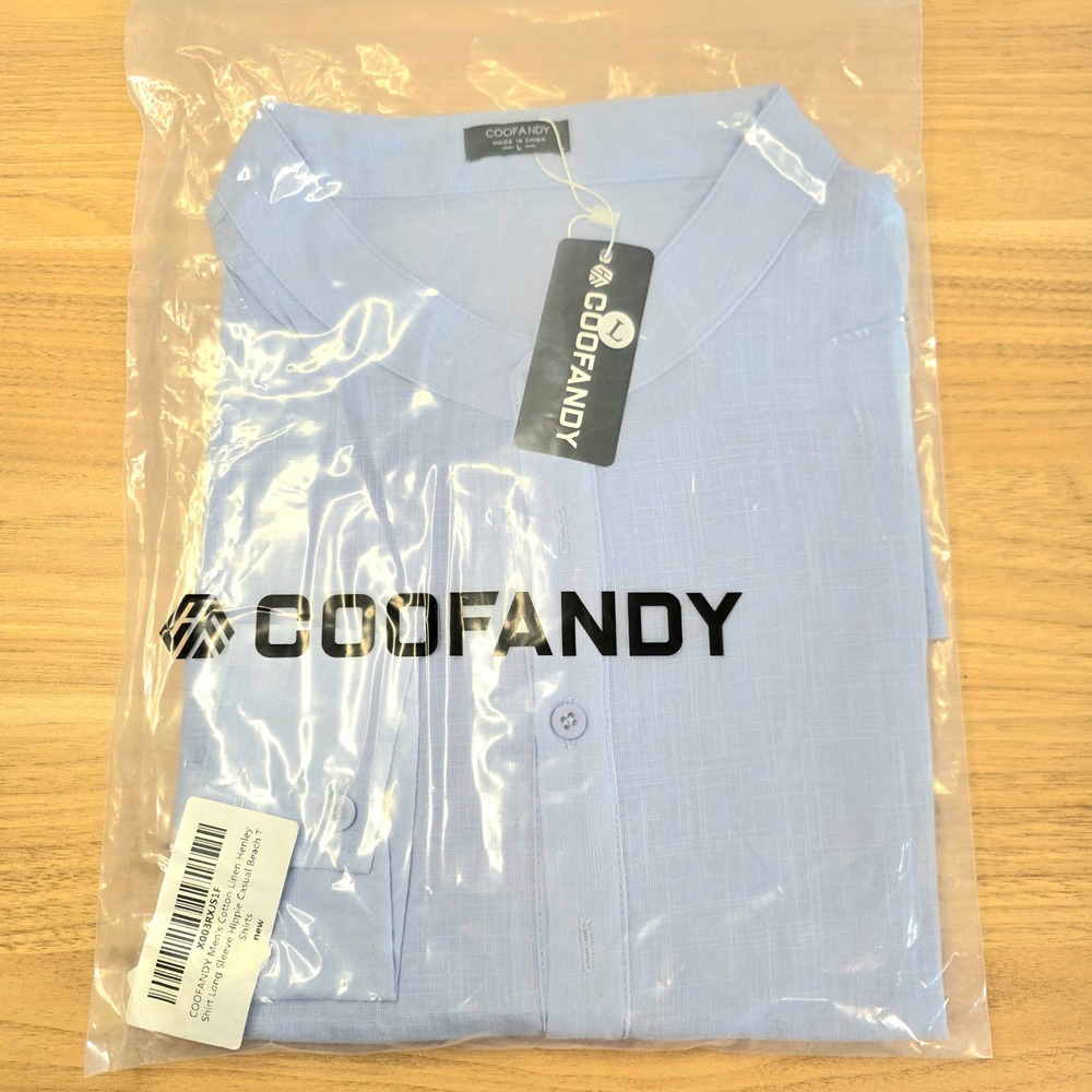 COOFANDY Men's Cotton Linen Henley Shirt Long Sleeve Hippie Casual Beach T Shirt - Picture 1 of 3